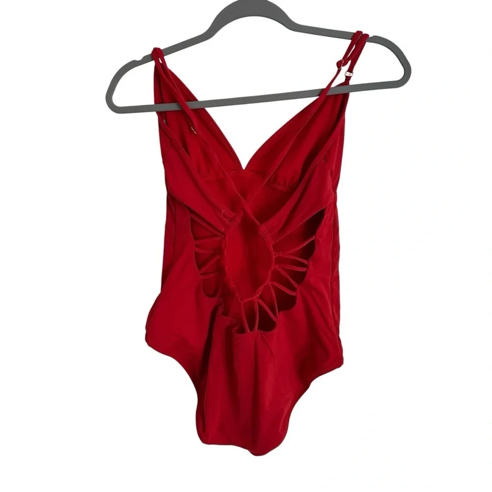 Athleta size Large Red Lace Up Back One Piece Swimsuit Swimwear‎ No Pads Modest